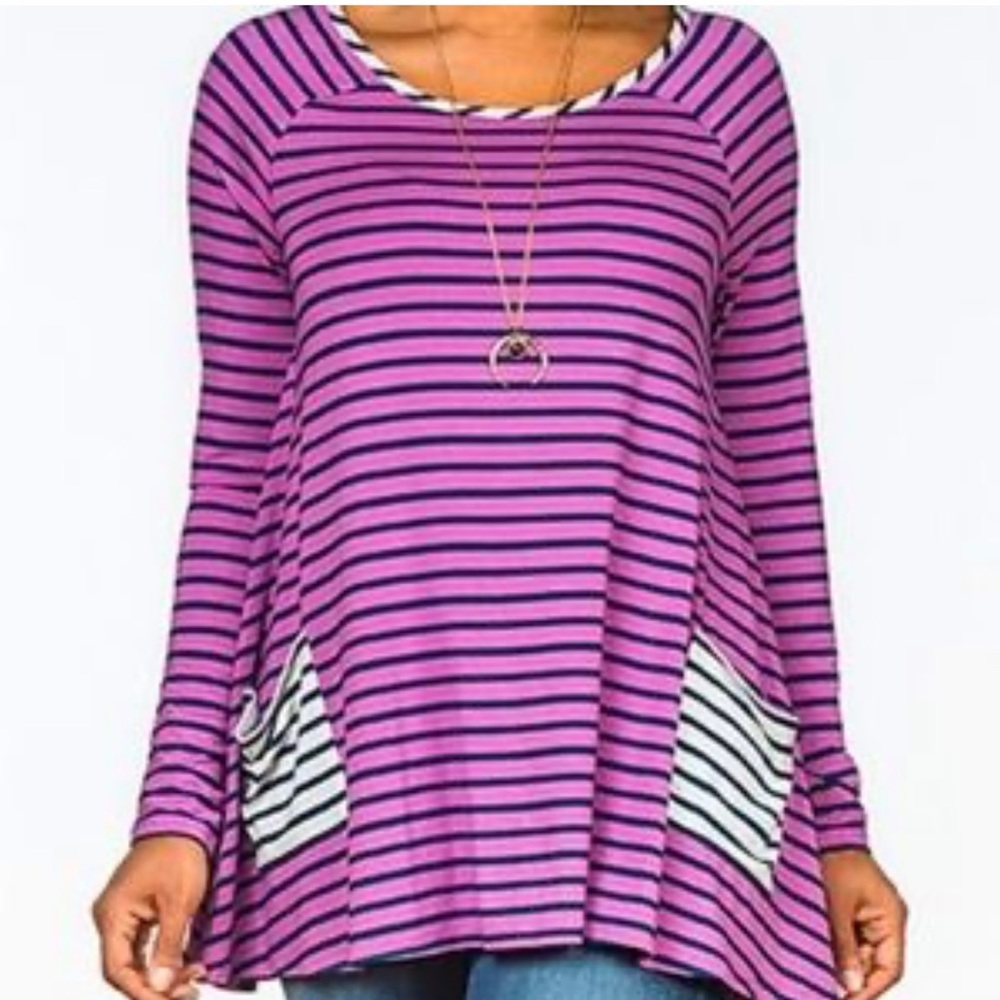 Matilda Jane No Limitations Stripe Print Pocket Detail Swing Tunic Blouse Small